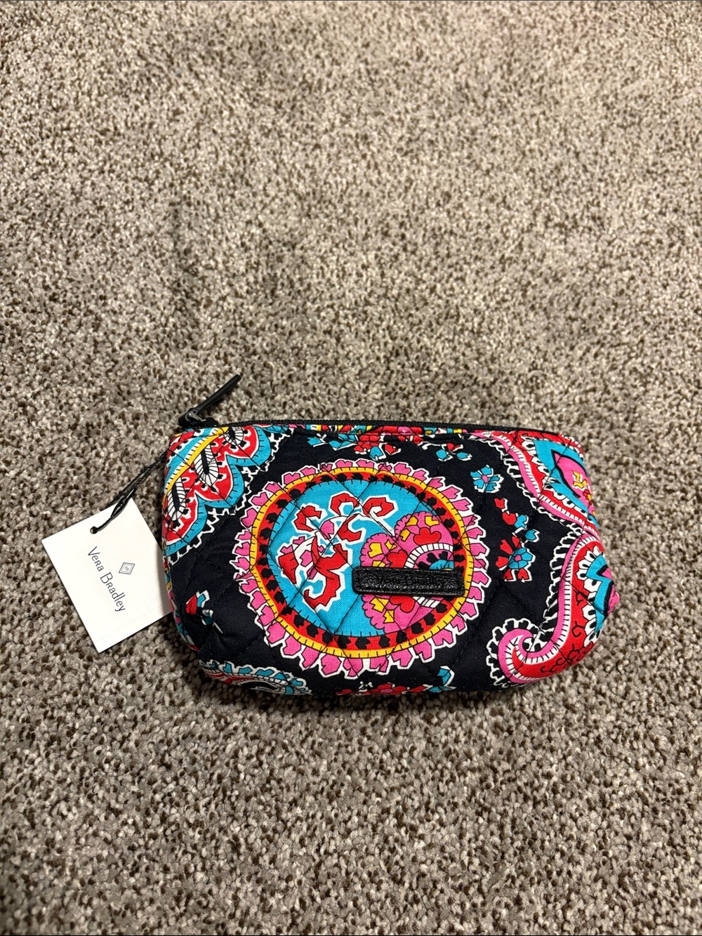 Vera Bradley Black Floral Paisley Quilted Cosmetic Case in Turquoise Pink Red